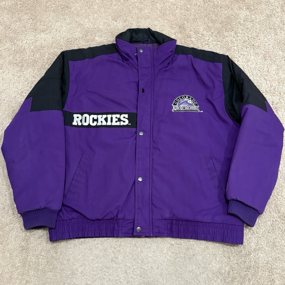 Vintage 90s Colorado Rockies Jacket Men's XL Purple Logo 7 Puffer MLB Full Zip